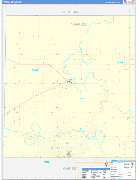 Yoakum County, TX Wall Map Basic Style