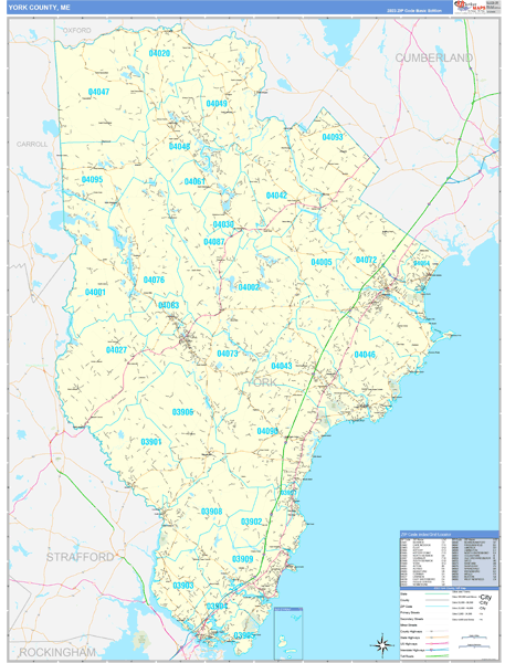 York County, ME Carrier Route Wall Map