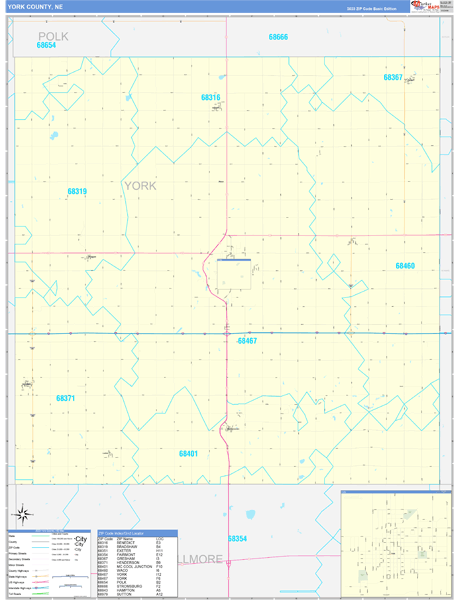 York County, NE Zip Code Wall Map