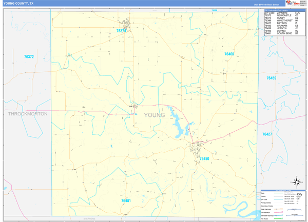 Young County, TX Wall Map Basic Style
