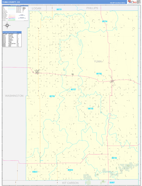 Yuma County, CO Zip Code Wall Map Basic Style by MarketMAPS - MapSales