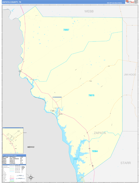 Zapata County, TX Carrier Route Wall Map
