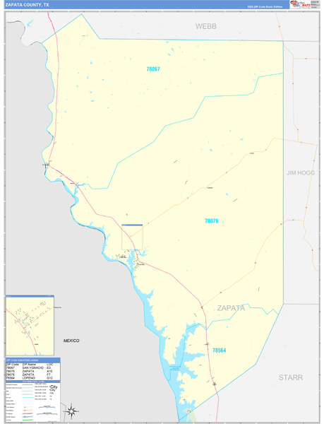 Zapata County, TX Wall Map Basic Style