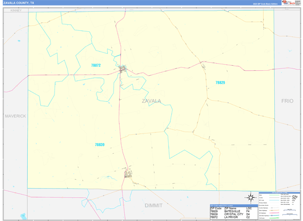 Zavala County, TX Carrier Route Wall Map