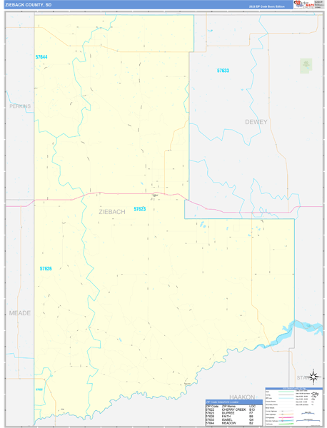 Ziebach County, SD Wall Map Basic Style