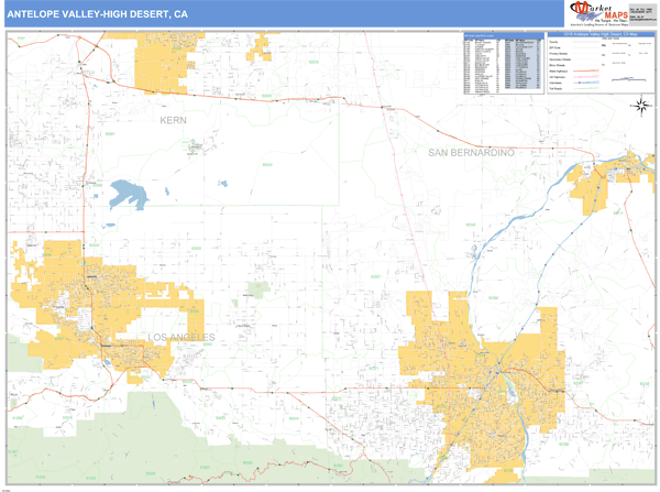 Antelope Valley-High Desert, CA Metro Area Wall Map Basic Style by ...