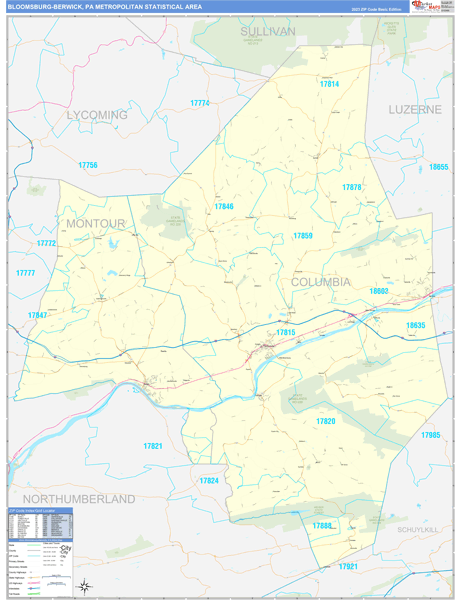 Bloomsburg-Berwick Metro Area, PA Zip Code Maps - Red Line