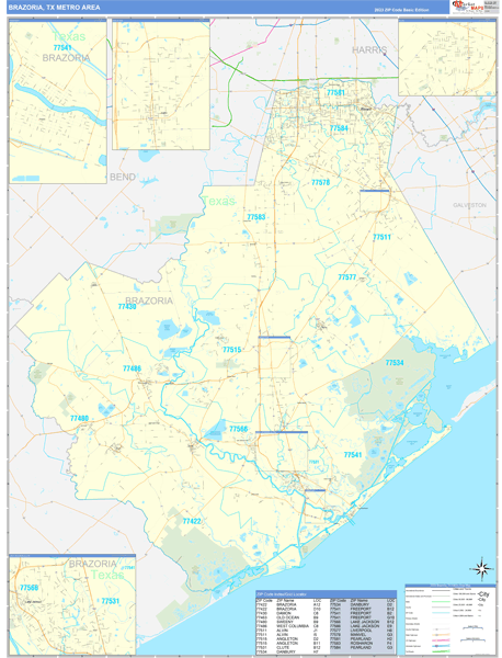 Brazoria, TX Metro Area Zip Code Map