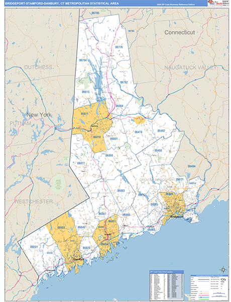 Bridgeport-Stamford-Danbury, CT Metro Area Zip Code Map