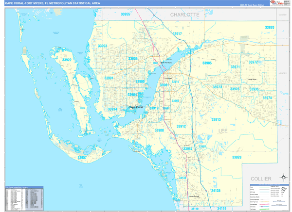 Cape Coral-Fort Myers, FL Metro Area Wall Map Basic Style by MarketMAPS ...