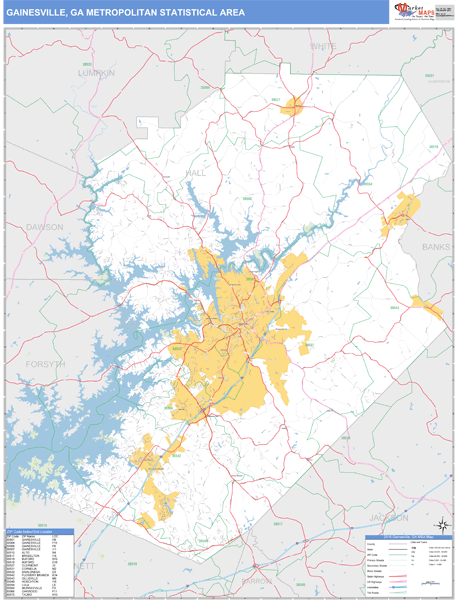 Gainesville, GA Metro Area Wall Map Basic Style by MarketMAPS