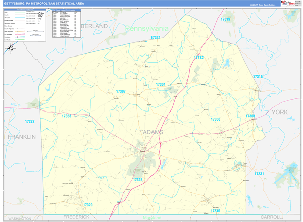 Gettysburg Metro Area Digital Map Basic Style