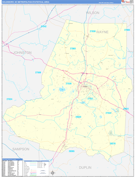 Goldsboro Metro Area Wall Map Basic Style