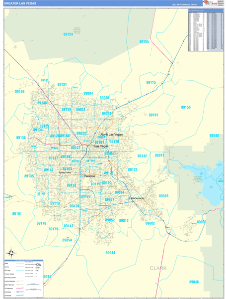 Greater Las Vegas, NV Metro Area Wall Map Basic Style by MarketMAPS ...