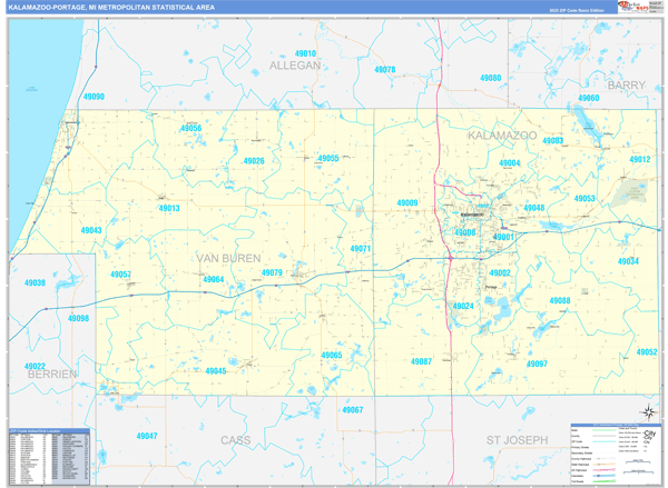 Kalamazoo-Portage, MI Metro Area Wall Map Basic Style by MarketMAPS ...