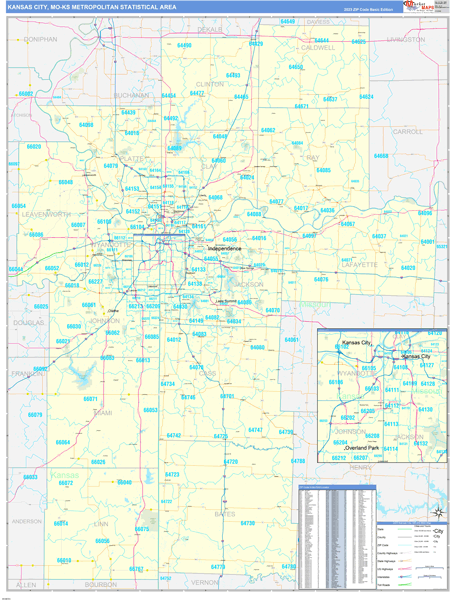 Kansas City, MO Metro Area Wall Map Basic Style by MarketMAPS - MapSales
