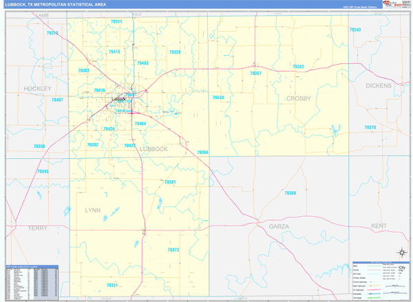 Lubbock Metro Area Digital Map Basic Style