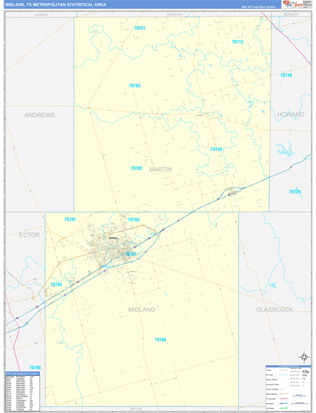 Midland, TX Metro Area Zip Code Map