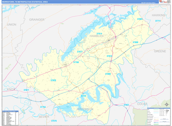 Morristown Metro Area Wall Map Basic Style