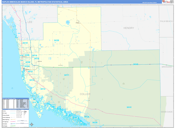 Naples-Immokalee-Marco Island Metro Area, FL Zip Code Maps - Color 