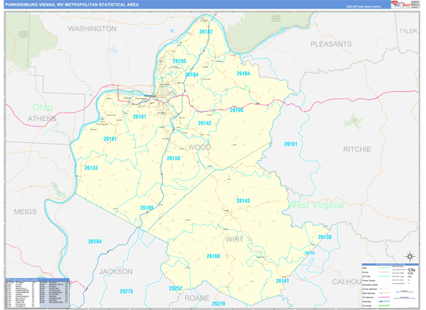 Parkersburg-Vienna, WV Metro Area Wall Map Basic Style by MarketMAPS ...