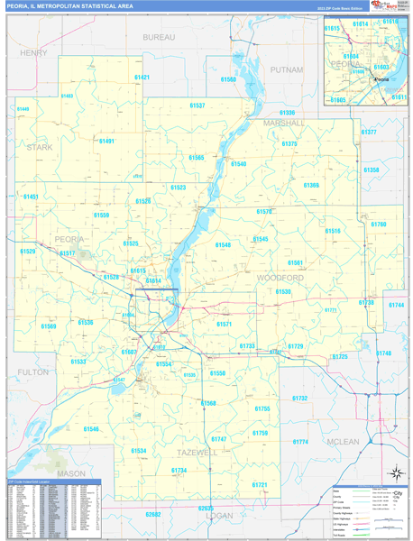 Peoria Metro Area Wall Map Basic Style