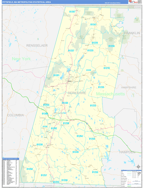 Pittsfield Metro Area Wall Map Basic Style