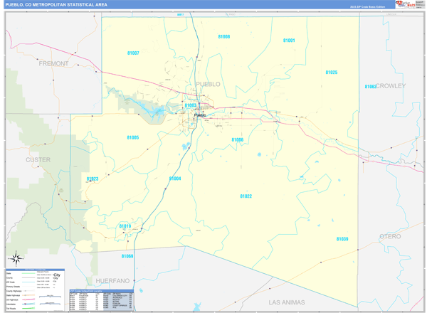 Pueblo Metro Area Wall Map Basic Style