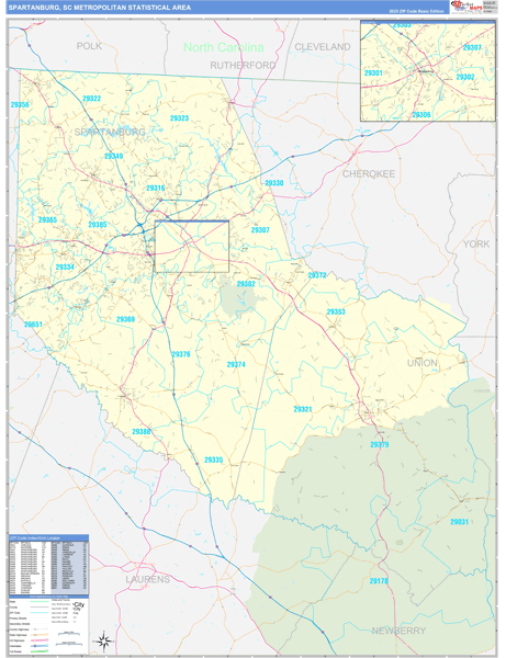 Spartanburg Metro Area Digital Map Basic Style