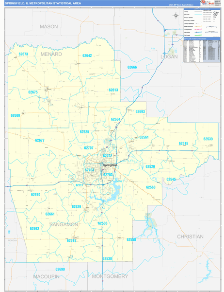 Springfield Metro Area Wall Map Basic Style