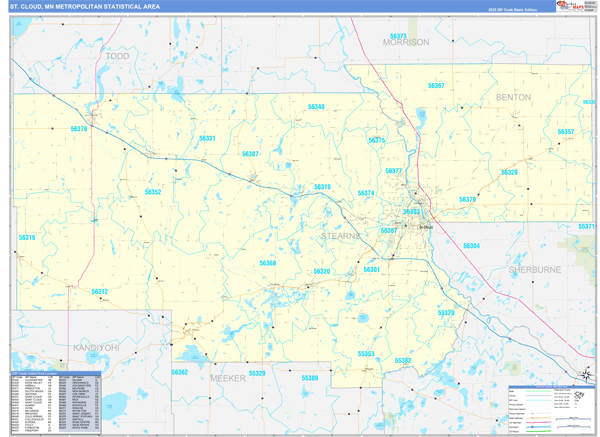 St. Cloud, MN Metro Area Wall Map Basic Style by MarketMAPS - MapSales