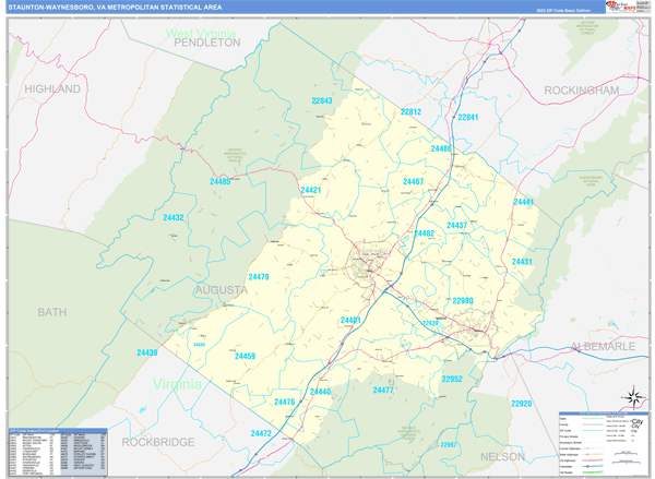 Staunton-Waynesboro, VA Metro Area Wall Map Basic Style by MarketMAPS ...