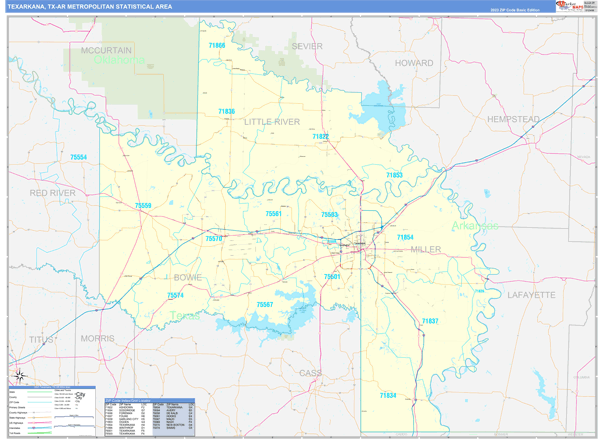Texarkana, TX Metro Area Zip Code Map