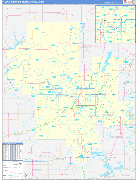 Tulsa Metro Area Wall Map Basic Style