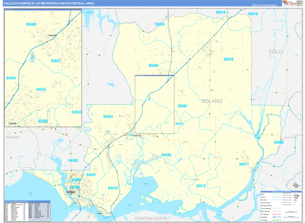 Vallejo-Fairfield, CA Metro Area Wall Map Basic Style by MarketMAPS ...