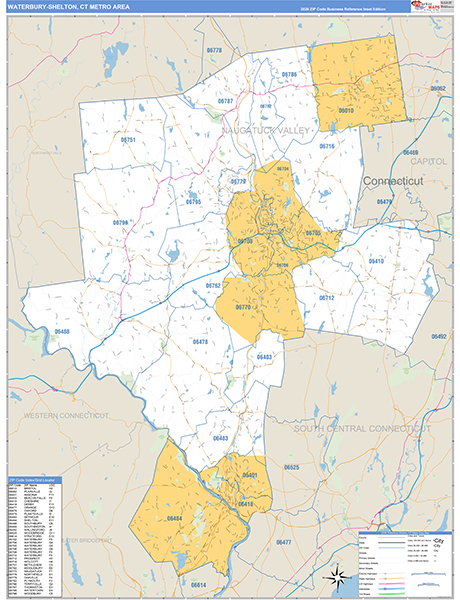 Waterbury-Shelton, CT Metro Area Zip Code Map
