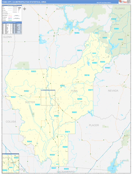 Yuba City Metro Area, CA 5 Digit Zip Code Maps - Basic