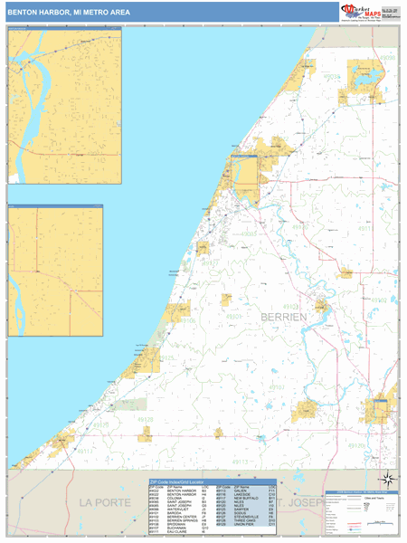 Benton Harbor, MI Metro Area Wall Map Basic Style by MarketMAPS - MapSales