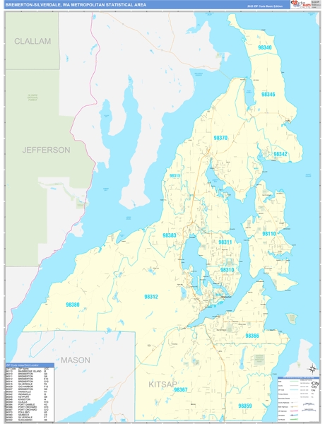 Bremerton-Silverdale, WA Metro Area Wall Map Basic Style by MarketMAPS ...