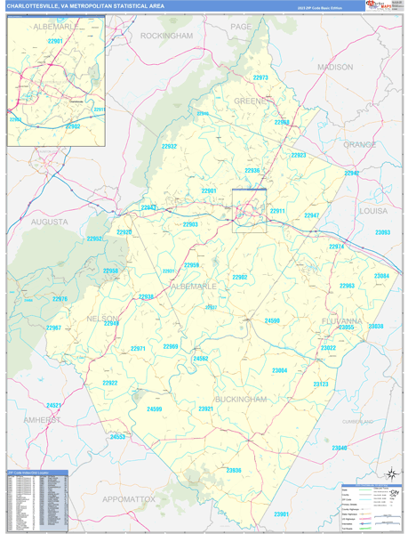 Charlottesville Metro Area Wall Map