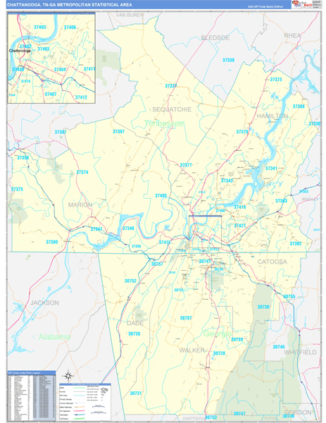Chattanooga Metro Area Wall Map