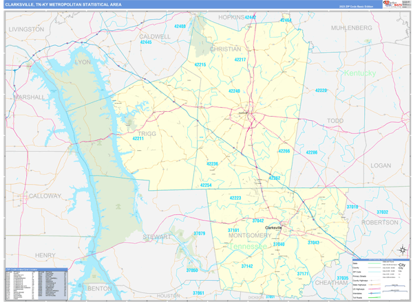 Clarksville Metro Area, TN 5 Digit Zip Code Maps - Basic