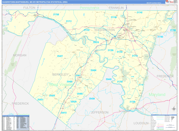 Hagerstown-martinsburg, Md Metro Area Wall Map Basic Style By 