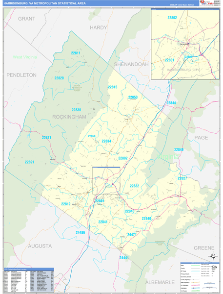 Harrisonburg Metro Area Wall Map