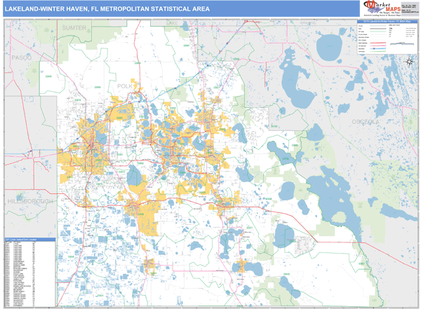 Winter Haven Fl Zip Code Map Lakeland Winter Haven, FL Metro Area Wall Map Basic Style by 