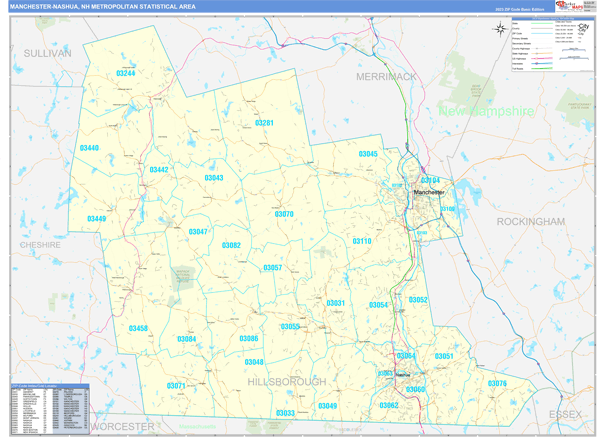 Manchester-Nashua, NH Metro Area Wall Map Basic Style by MarketMAPS ...