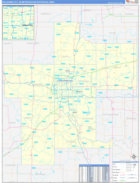 zip code map okc metro Oklahoma City Ok Metro Area Wall Map Basic Style By Marketmaps