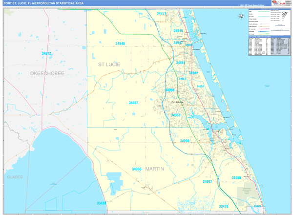 Port St. Lucie, FL Metro Area Wall Map Basic Style by MarketMAPS