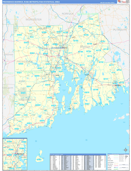 Providence-Warwick Metro Area, RI Zip Code Maps - Basic