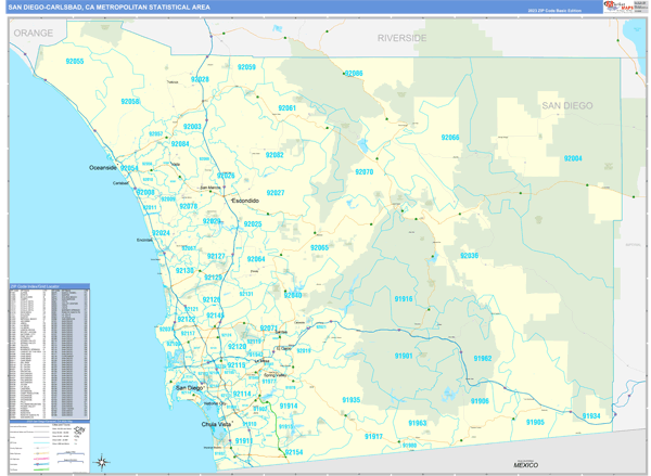 San Diego-Carlsbad, CA Metro Area Wall Map Basic Style by MarketMAPS ...